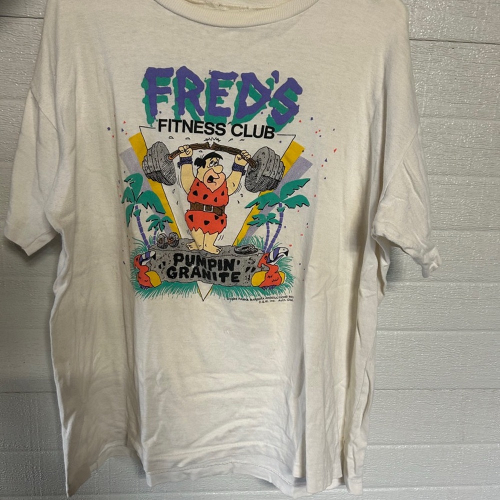 Vintage Fred Flinstone 1986 Fred’s Fitness Club ‘Pumpin Granite’ 80’s Graphic T